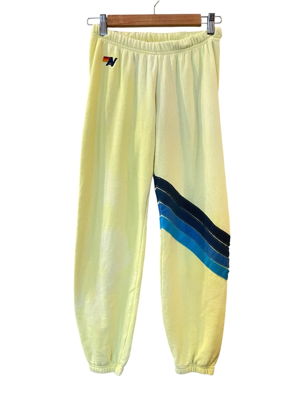 Aviator Nation Women’s Stripe Neon Yellow Jogger Sweatpants Size: Small